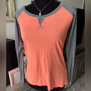 Marika Coral Front Gray Raglan Long-Sleeve Top